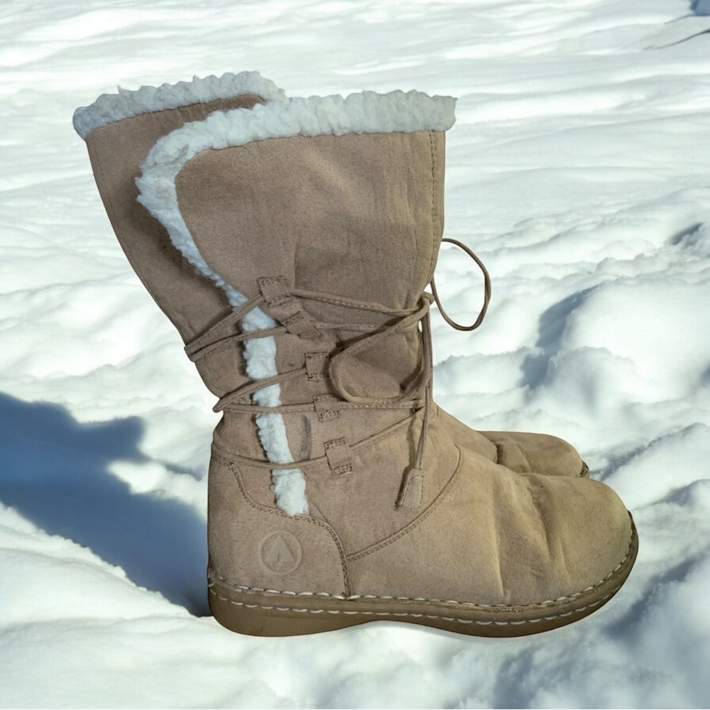 Airwalk 72352 Sherpa Lined Tan Faux Suede Winter Snow Womens Boots Size 8